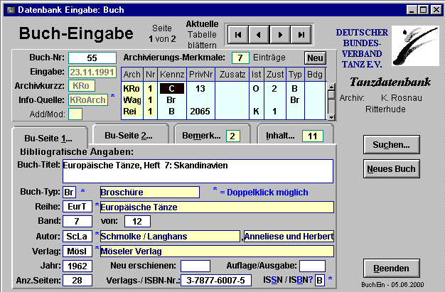 Bucheingabe-Bildschirm